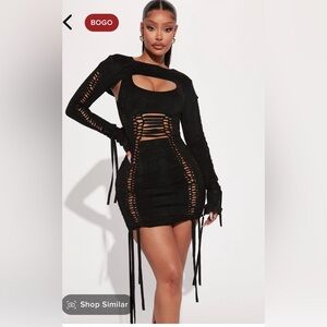 Elegant Black Lace-Up Dress